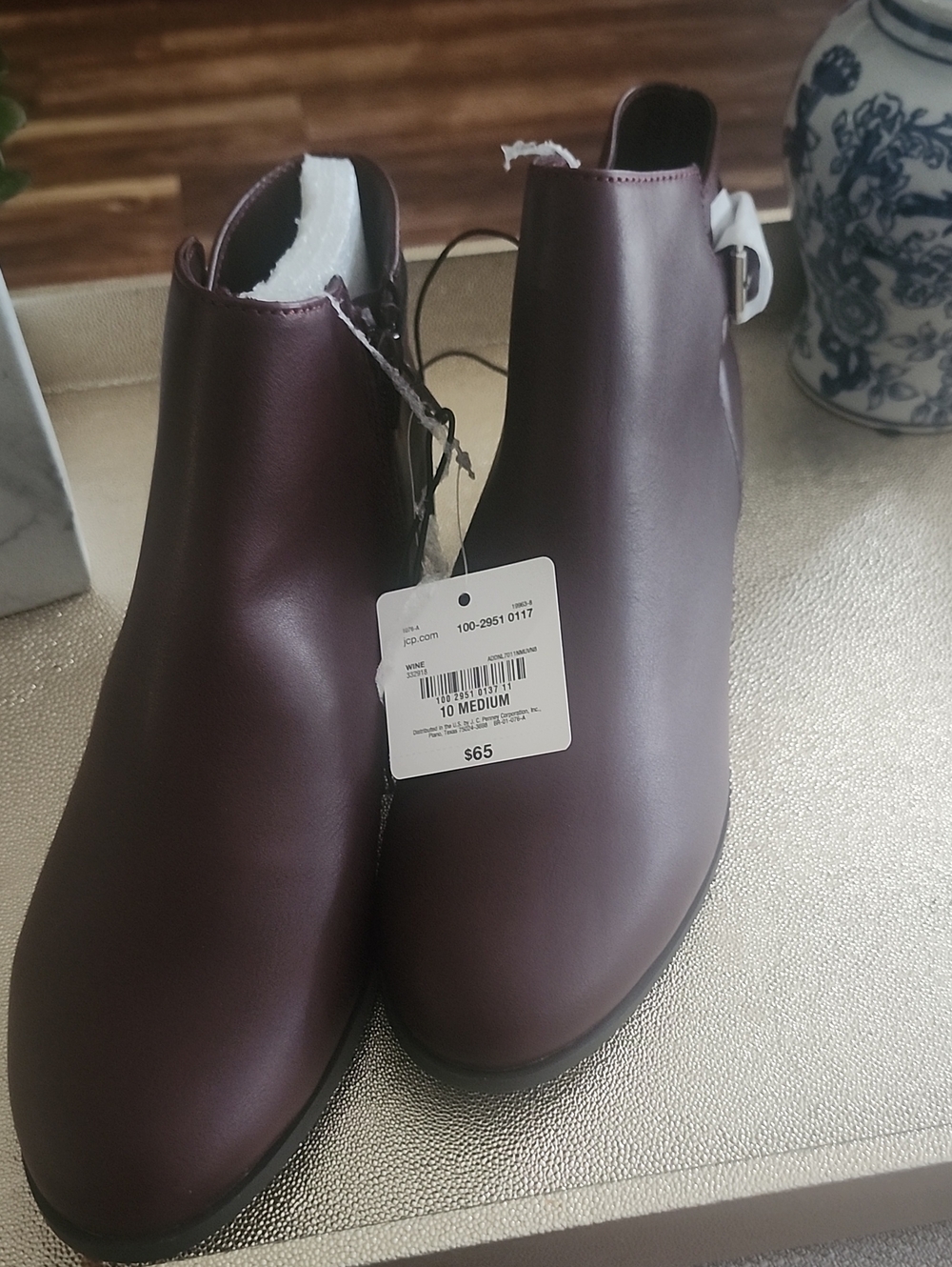 St. John's Bay Burgundy Faux Leather Ankle Booties